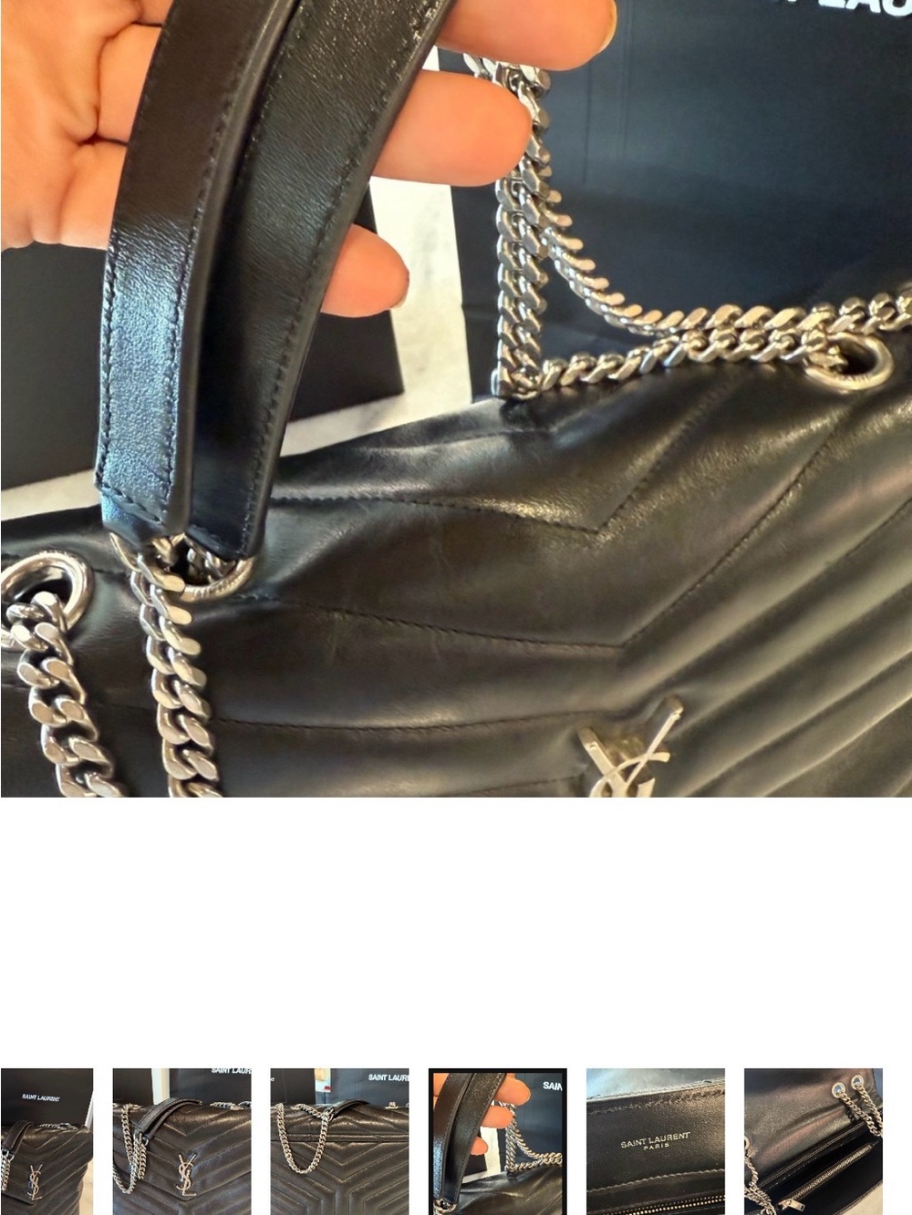 Saint Laurent Black Quilted Chevron Shoulder Bag with Silver YSL Hardware - Picture 7 of 7